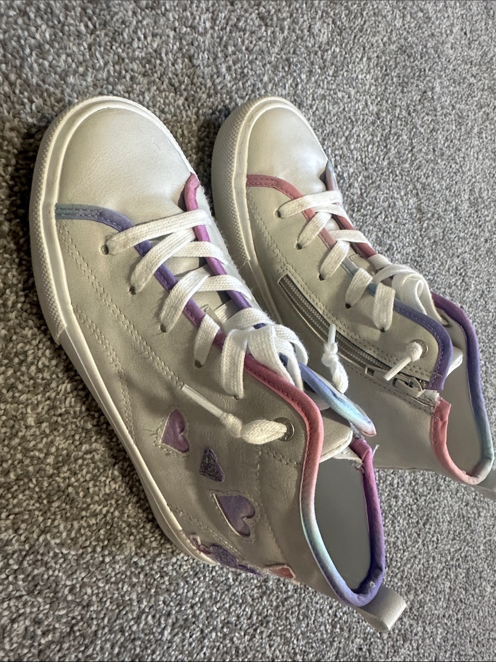 Girls White High-Top Sneakers with Pastel Pink, Purple & Blue Accents